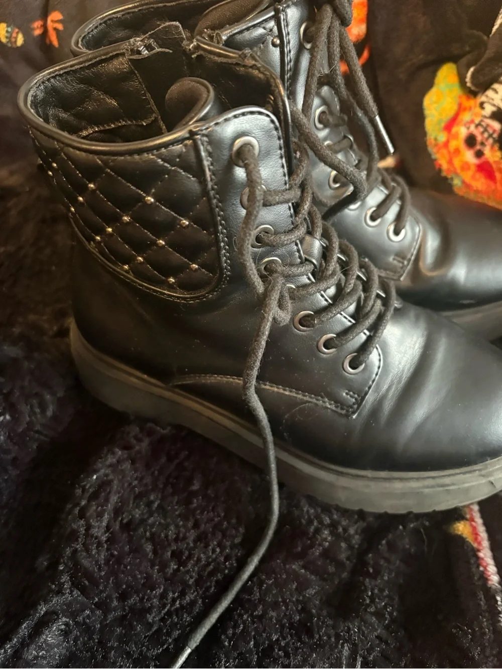 Girls Black Lace-Up Combat Boots - Classic Military Style
